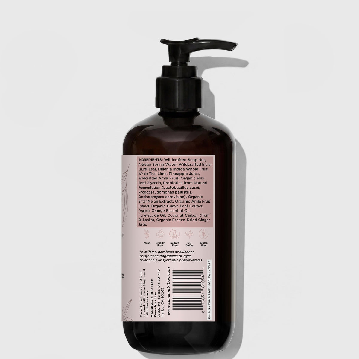 Zuma Nutrition Body Wash, back label
