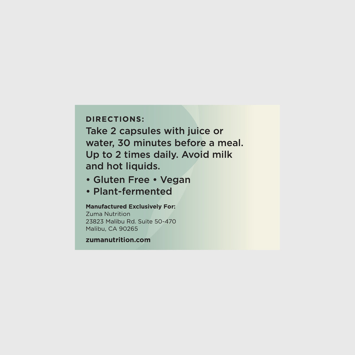 Zuma Nutrition Complete Amino Acid Complex directions label