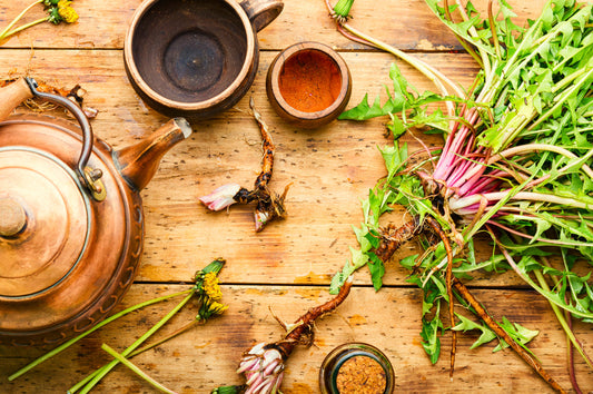 Bottle with tincture of dandelion.Taraxacum,medicinal plants.Dandelion root.