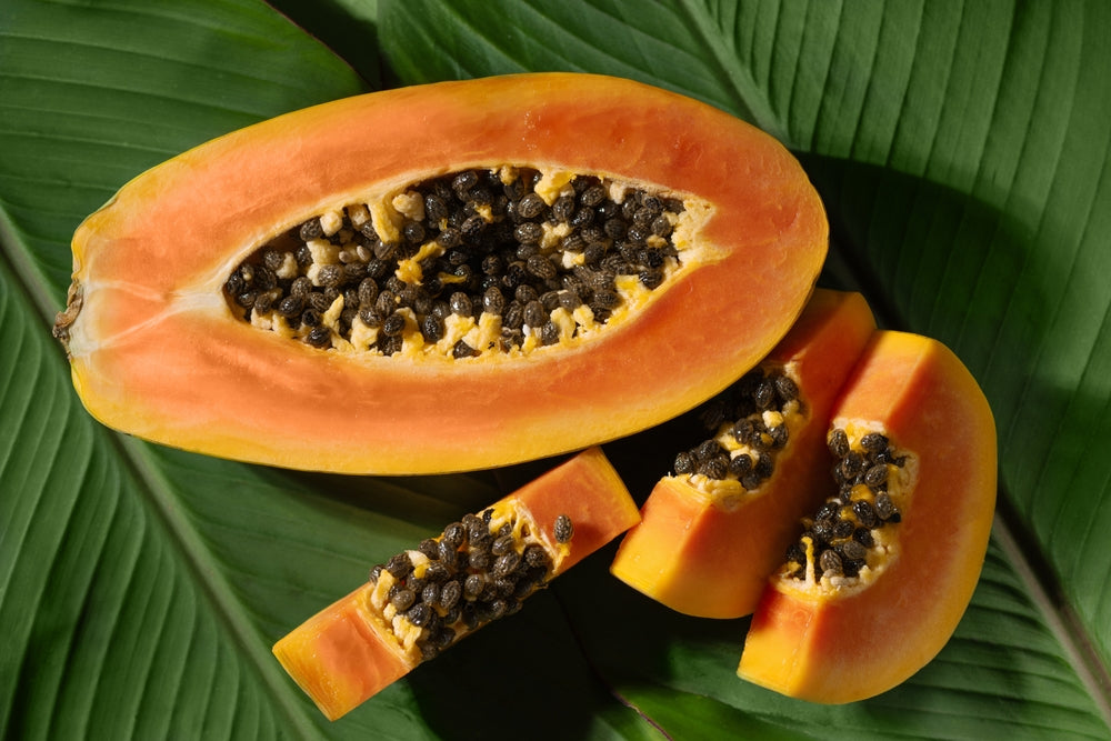 Vibrant closeup photo of ripe papaya fruit, 