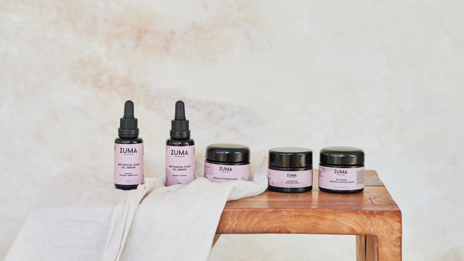 Botanical Skincare Collection from Zuma Nutrition in a Bathroom