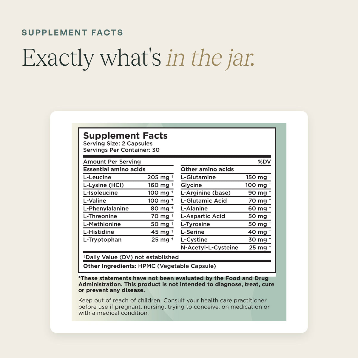 Zuma Nutrition Complete Amino Acid Complex Supplement Facts