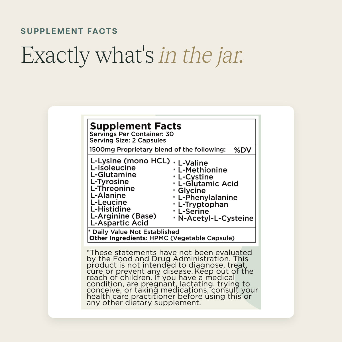 Zuma Nutrition Complete Amino Acid Complex supplement facts