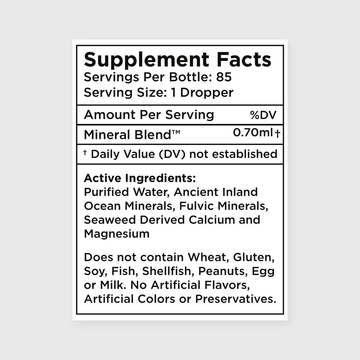 Zuma Nutrition Fulvic Acid & Trace Ocean Minerals supplement facts panel