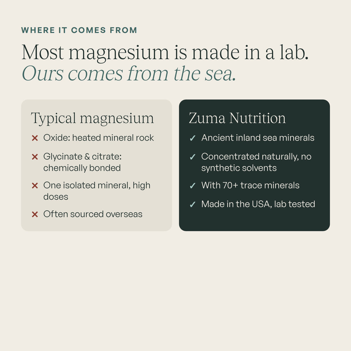 Most magnesium is made in a lab. Ours comes from the sea.