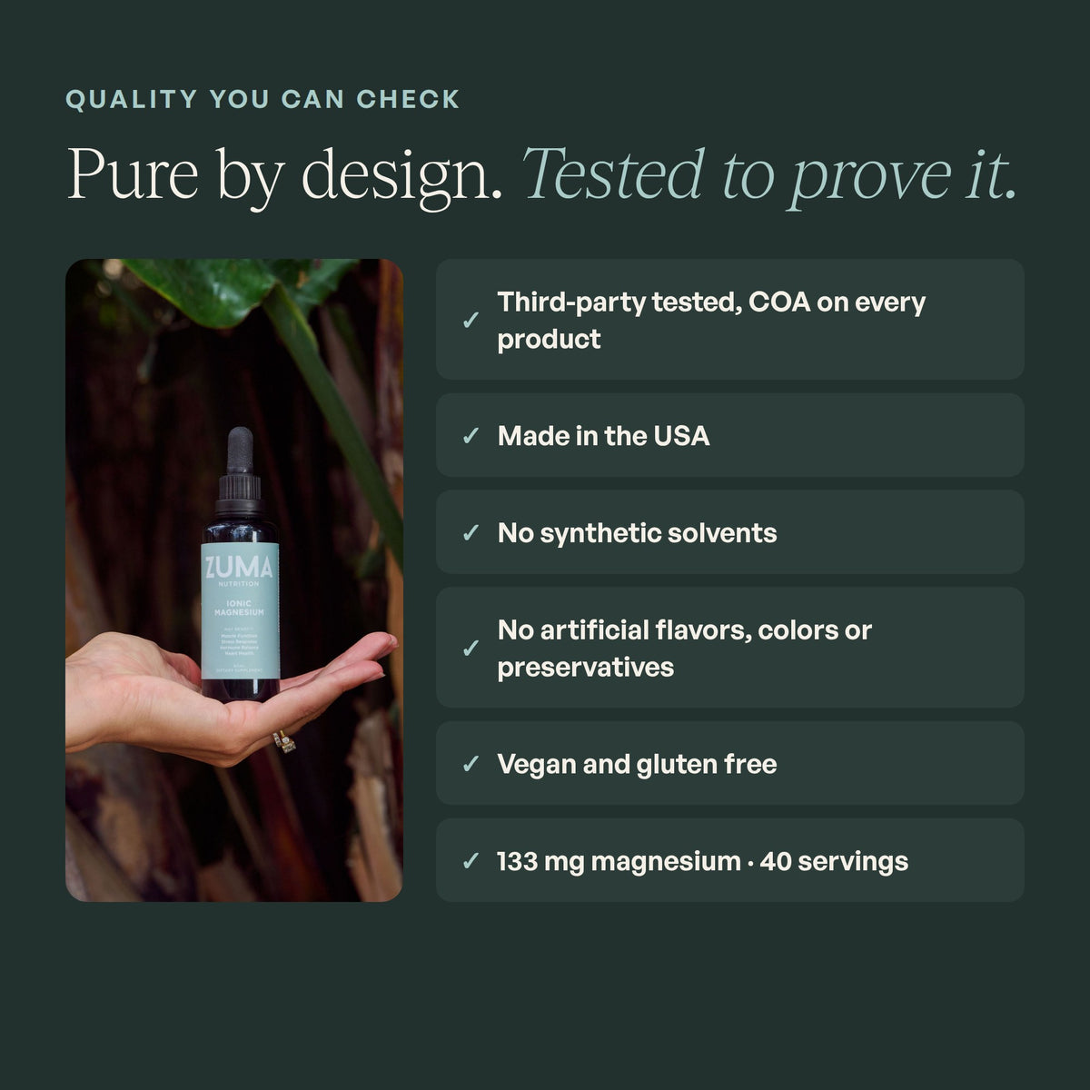 Third-party tested, made in the USA, no synthetic solvents