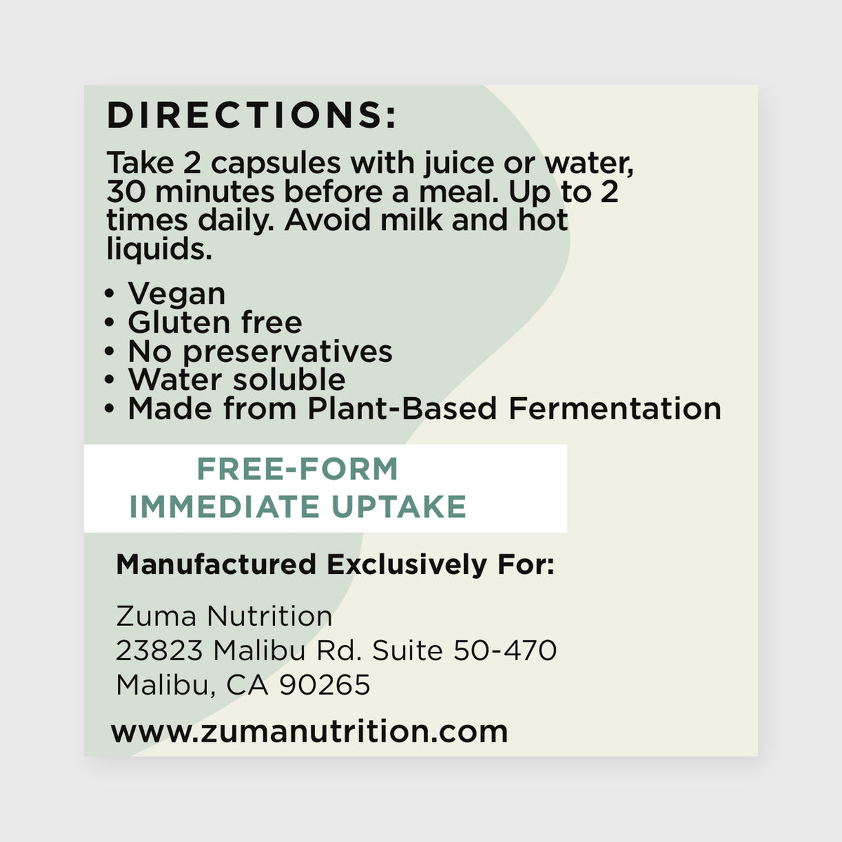 Zuma Nutrition Complete Amino Acid Complex directions label