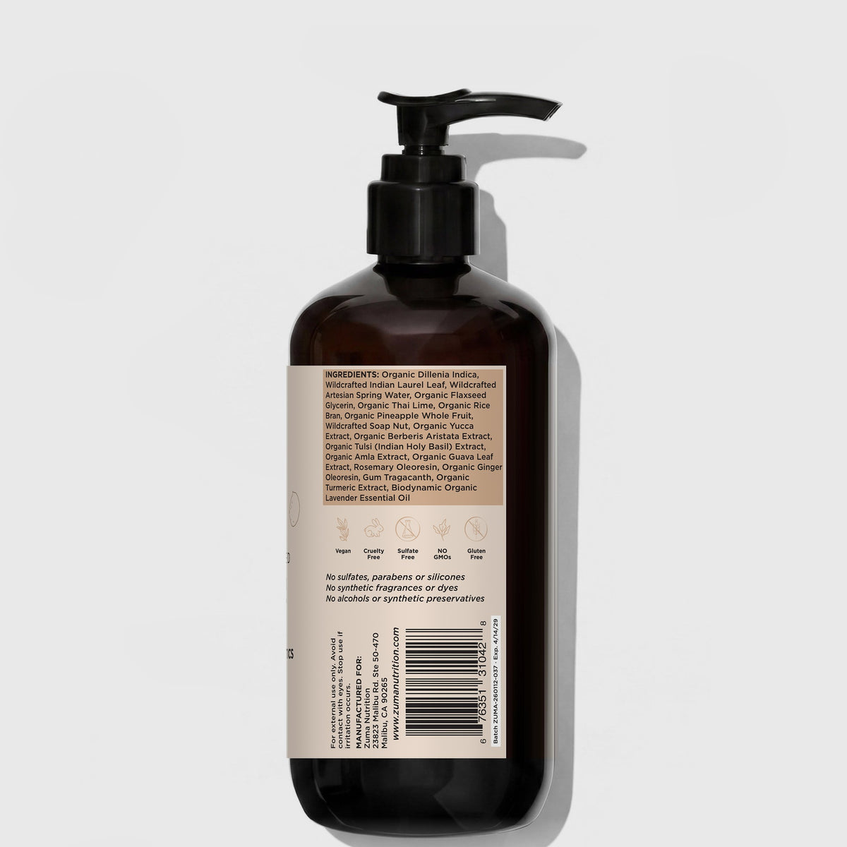 Zuma Nutrition Conditioner, back label