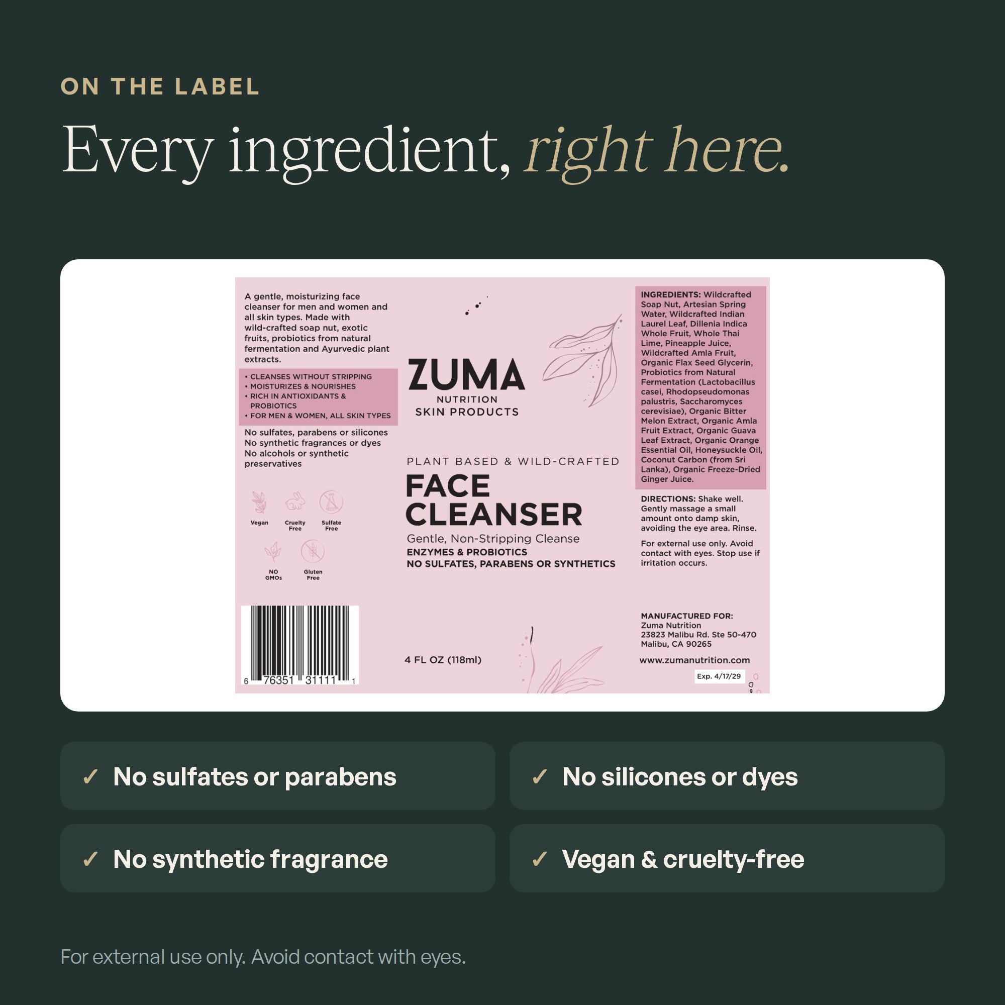 Natural Face Cleanser with Soap Nut | Zuma Nutrition