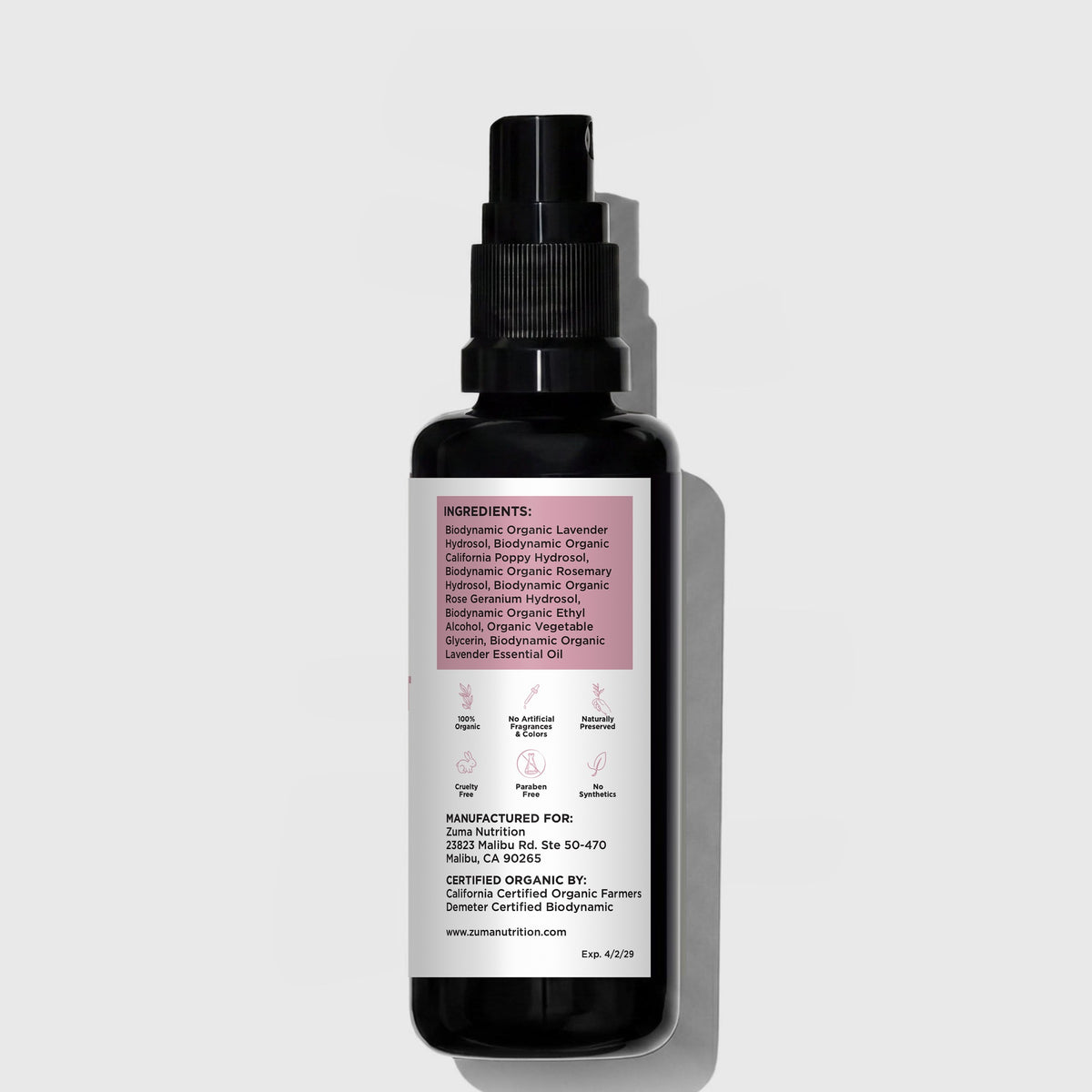Botanical Face Mist and Toner - Zuma Nutrition, ingredients