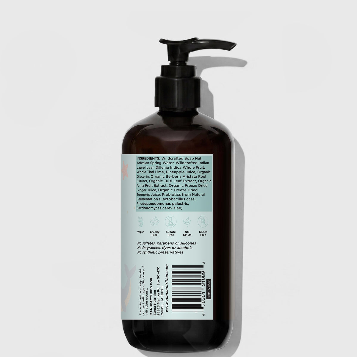 Zuma Nutrition Kids Shampoo, back label