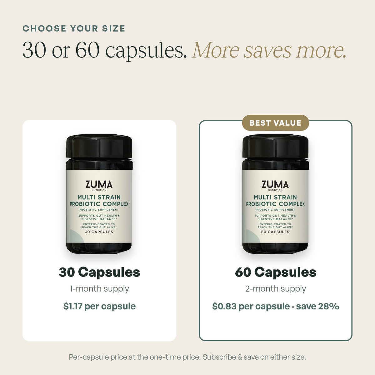 Choose your size: 30 or 60 capsules, 60 is the best value per capsule
