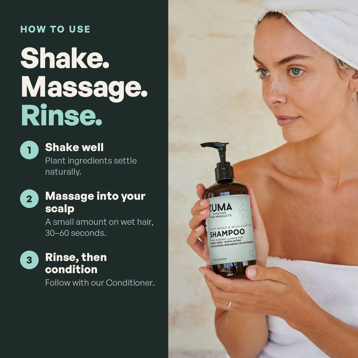 How to use: shake, massage, rinse
