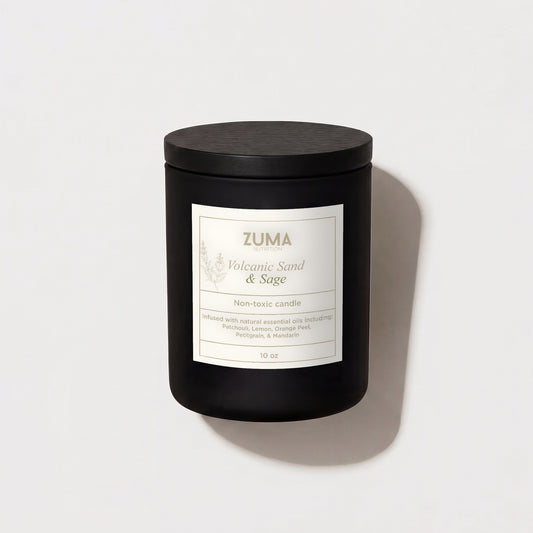 Volcanic Sand & Sage Non Toxic Candle - Zuma Nutrition, front label
