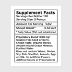 Zuma Nutrition High-Himalayan Shilajit Liquid supplement facts panel