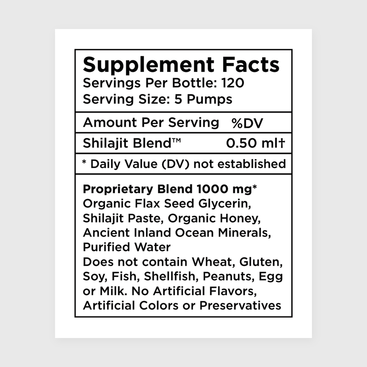 Zuma Nutrition High-Himalayan Shilajit Liquid supplement facts panel