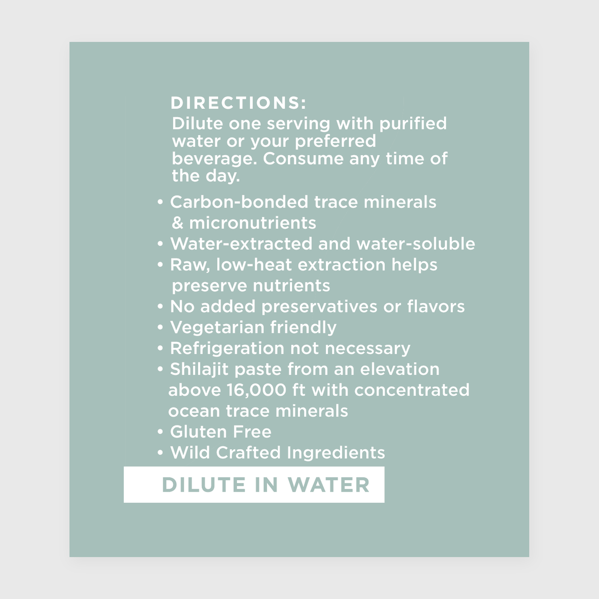 Zuma Nutrition High-Himalayan Shilajit Liquid directions panel