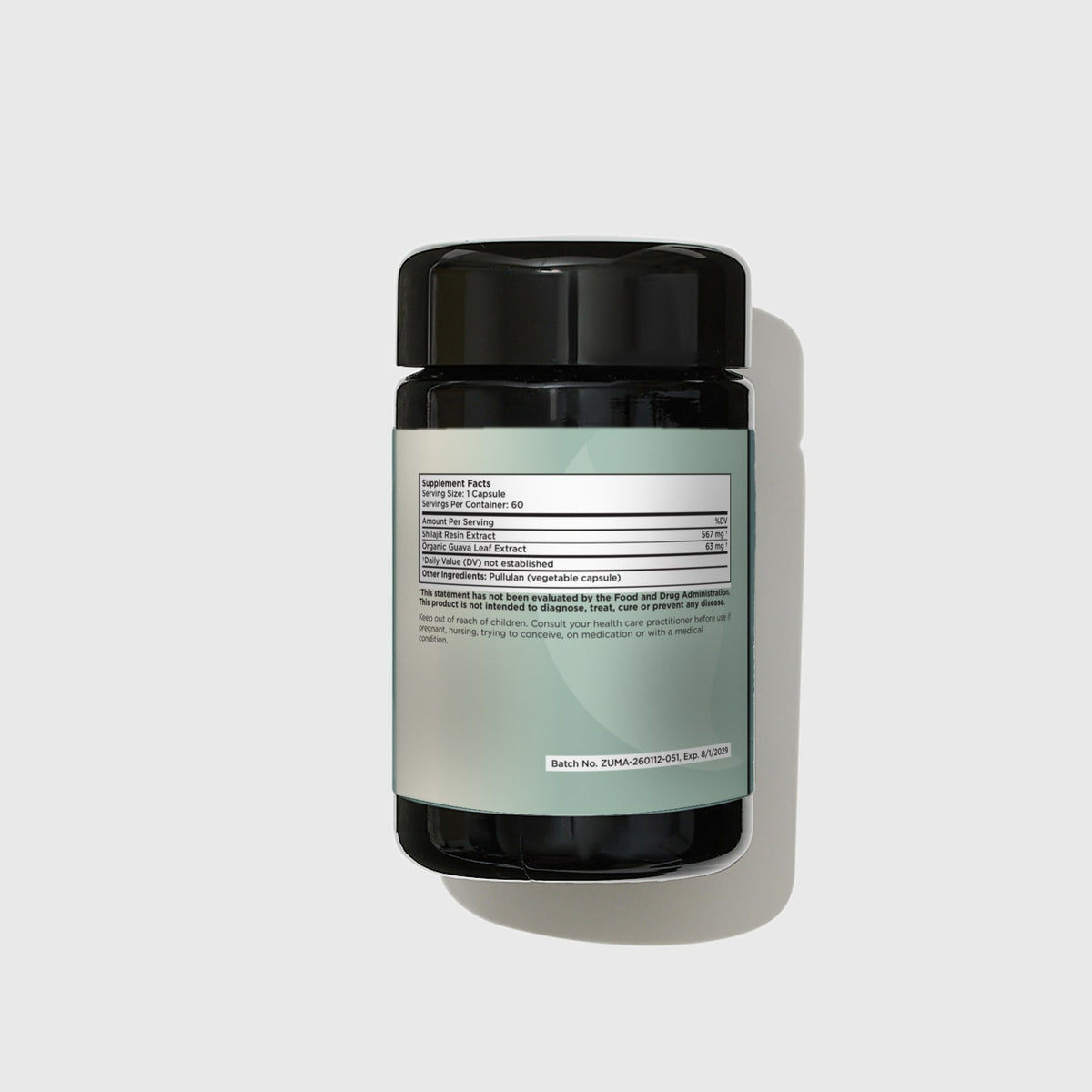 Zuma Nutrition Shilajit + Guava Leaf Supplement Facts, 60 capsules