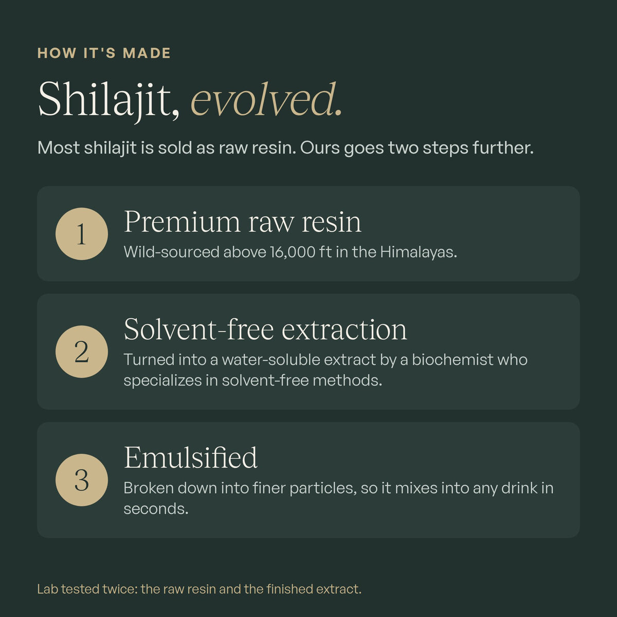 How it's made: premium raw resin, solvent-free extraction, emulsified