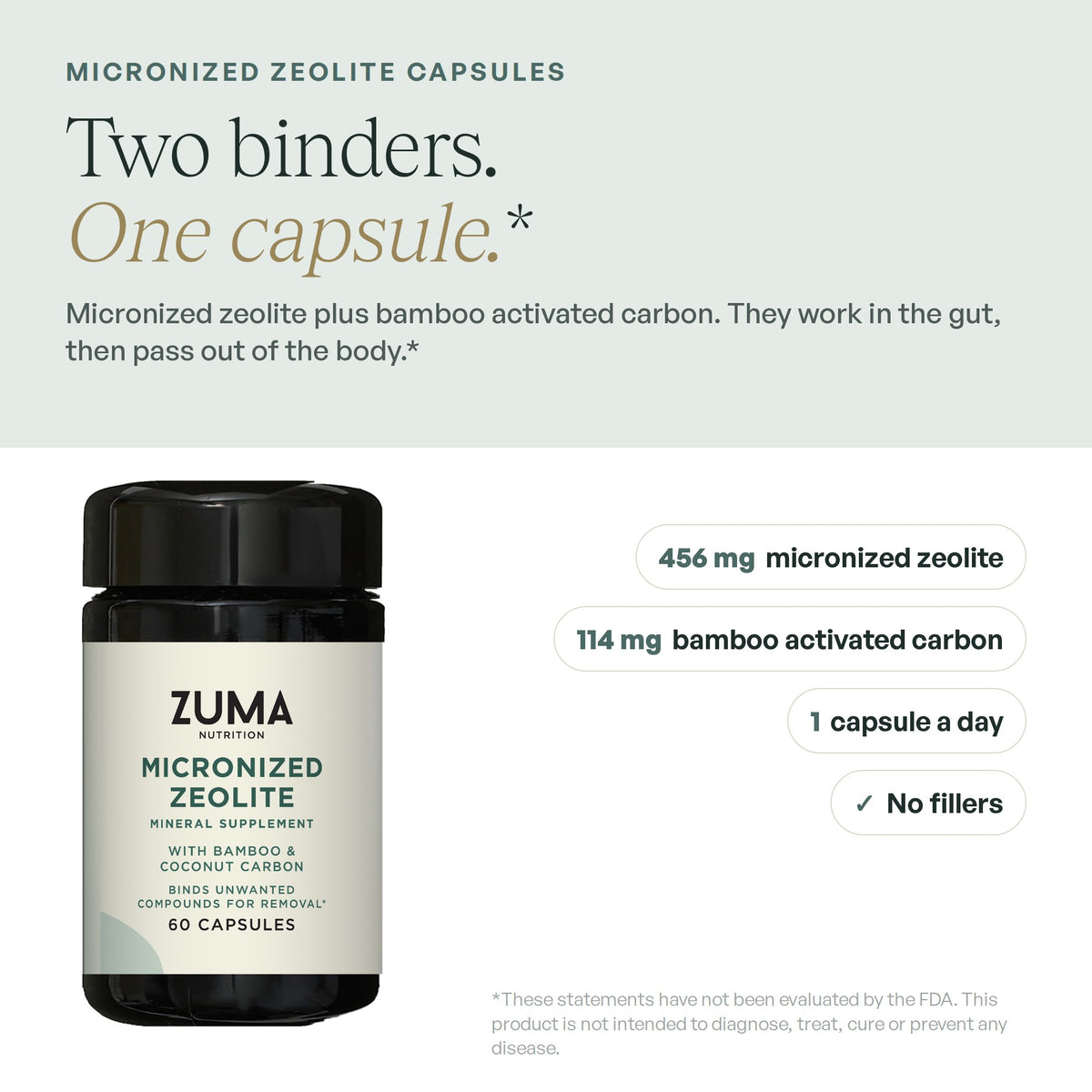 Zuma Nutrition Micronized Zeolite Capsules: two binders, one capsule