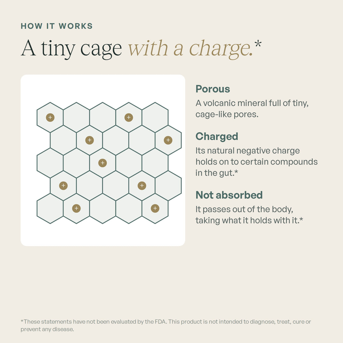 How zeolite works: a porous mineral with a natural negative charge