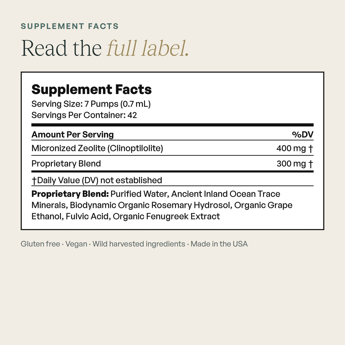 Zeolite Micronized Liquid Supplement Facts